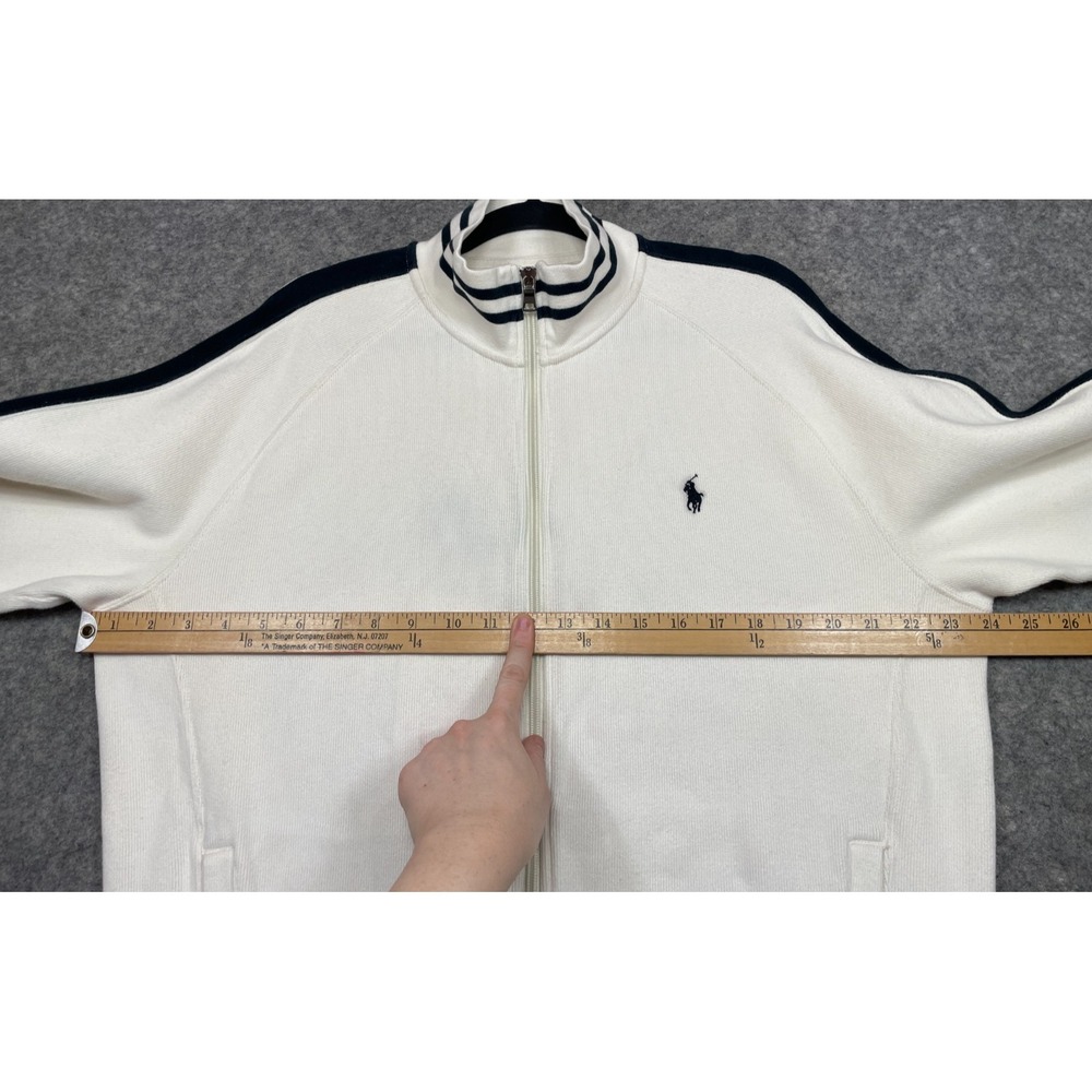 Polo Ralph Lauren Track Jacket Sweatshirt Ivory Black Large Striped Read - Picture 10 of 16